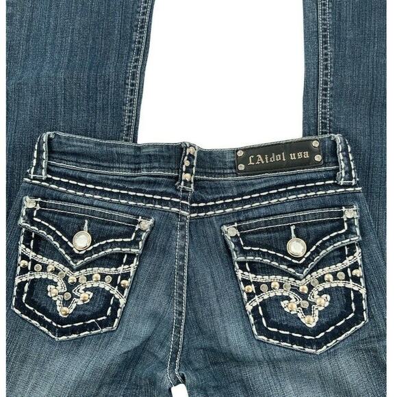 L.A. Idol Jeans Women's Size 9 Bootcut Frost Rhinestone Stitch Logo Bleu Denim - Picture 9 of 12
